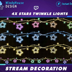 4x Animated Christmas Twinkle Lights Twitch Stream Decoration, Star lights, Hanging Christmas Balls, Christmas Twitch Overlay, Graphics