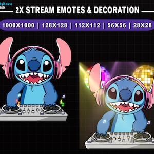 Emote animato DJ Stitch Twitch, Emote carino Stitch Stream, Emote Discord, Decorazione Stream