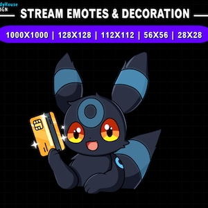 Geanimeerde Umbreon-bankkaart Twitch-emote, Eevee-emotes, schattige kawaii Pokemon Stream-decoratie, Discord-emote, gaming-gif, discobal Twitch