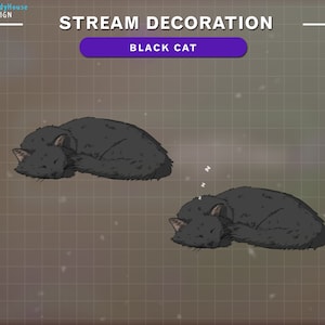 2x アニメーション黒猫の睡眠ストリームデコレーション、子猫の Twitch、トラ猫のストリームアドオンかわいい Twitch オーバーレイ...