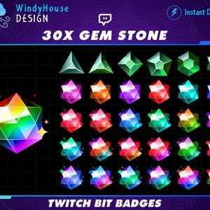 30x Full Color Gems Stone Twitch Bit Badges / Complete Twitch Bit Badges Set/ Twitch Tier Badges / Diamond Sub Badges  / Gamer Graphics