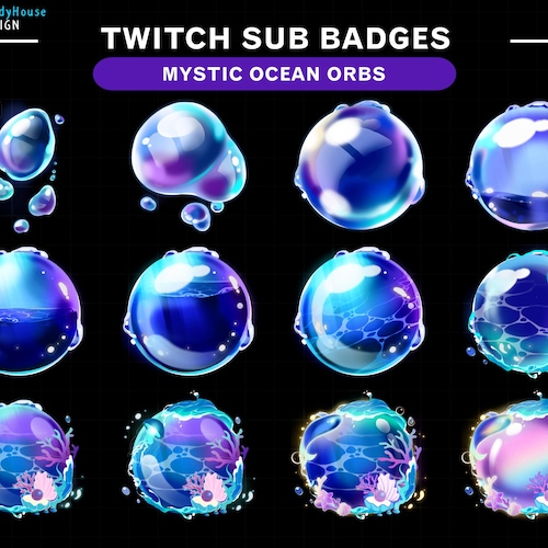 Ocean Bubble Twitch Sub Badges/ Deep Sea Twitch Sub Badges Set/ Mystic Water Twitch Bit Badges/ Twitch Tier Badges