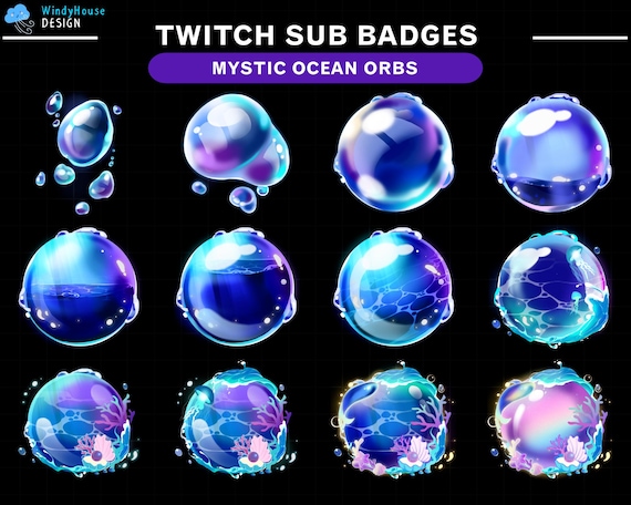 Ocean Bubble Twitch Sub Badges/ Deep Sea Twitch Sub Badges Set/ Mystic Water Twitch Bit Badges/ Twitch Tier Badges