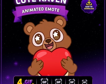 Cute Bear Love Animated Twitch Emote, Bear Big Heart Stream Emotes for Twitch Discord