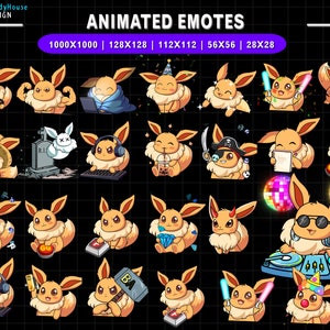 26x Animated Twitch Eevee Emotes, Stream Decoration, Eevee Twitch Emotes, Cute Emotes For Youtube, Discord