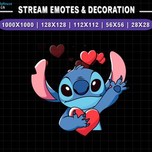 Geanimeerde Stitch Love Twitch-emote, Heart Stitch Stream-emote, Discord-emote, Stream Decoration