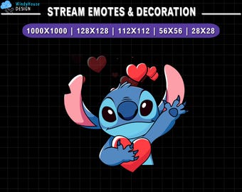 Emote animado de Twitch con extraterrestre azul enamorado, emoticono de corazón de extraterrestre azul para streaming, emoticono de Discord, decoración para streaming