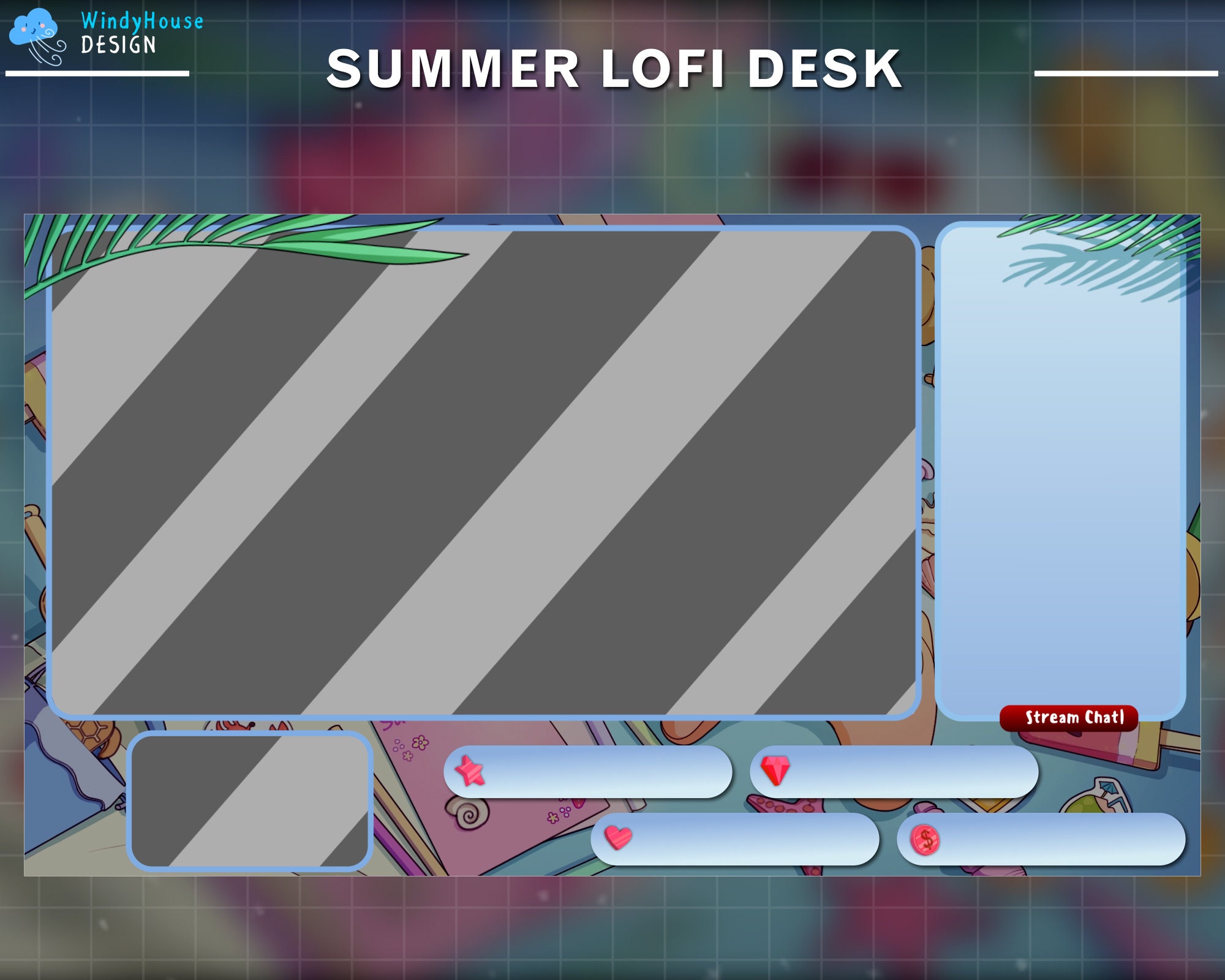 Animated Twitch Overlay Summer Lo-fi Desk, Animated Stream Package Cozy ...