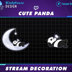 Animated Happy Panda Twitch Decoration / Celestial Night Overlays, Streamer Graphics, Moon, Star, Chibi Panda, Tarrot, Stream Decoration
