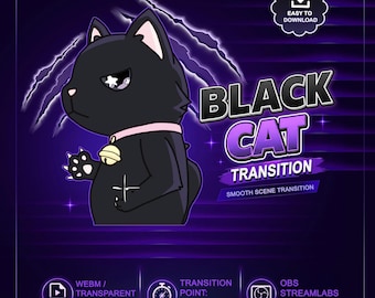 Black Cat Scratch Stinger Transition, Cute Cat Twitch Stream Transition, Twitch Scene Transition for OBS Streamlap Streamer Vtuber
