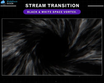 May include: A black and white space vortex with a swirling, abstract pattern. The vortex is surrounded by a dark background.
