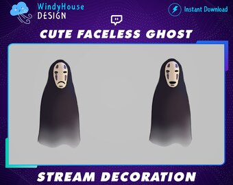 Animowana, słodka, beztwarzowa dekoracja strumienia ducha, wiedźmowa, duch, Halloween, estetyka kawaii, dodatek strumienia ducha - nakładka