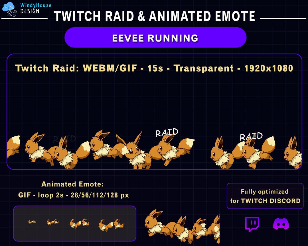 Animated Eevee Running Twitch Raid Alert, Cute Eevee Twitch Emote, New ...