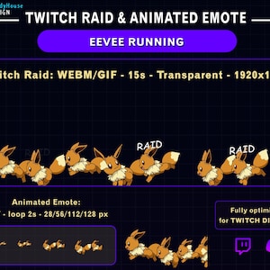 Geanimeerde Eevee Running Twitch Raid-waarschuwing, schattige Eevee Twitch-emote, nieuwe Raid GIF voor Twitch en Discord