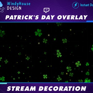 3x Animated Four Leaf Clover Twitch Overlay Stream Decoration, Patrick&#39;s Day Twitch Overlay, Stream Add-On for OBS/Streamlap
