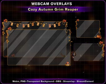 Grim Reaper Cozy Autumn Webcam Overlay, Cute Ghost Twitch Camera Frame for OBS Streamlabs VTuber Kick YouTube