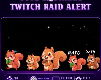 Animated Cute Squirrel Twitch Raid Alert, Autumn Stream Alerts, Bonus Free Animated Twitch Discord Squirrel Emotes (WEBM, GIF)