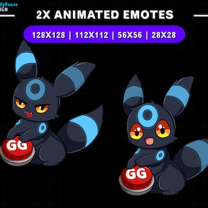 2x emote Umbreon GG Twitch animato, emote Eevee, decorazione del flusso Pokemon Kawaii carino, emote Discord, emote Calcio, Gif di gioco