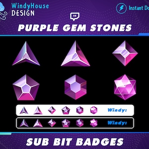 Edelsteine Sub / Bit Abzeichen, Lila Kristall Twitch Abzeichen, Diamant Loyalität Abzeichen, Streamer Grafiken, Abzeichen für Luftschlangen