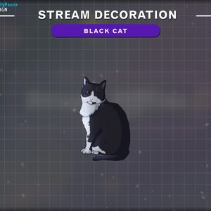 Animated Black Cat Stream Decoration, Kitty Cat Twitch, Tabby Cat Stream Add-on Kawaii Twitch Overlay...