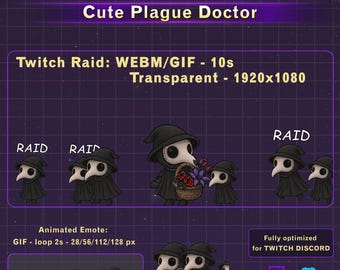 Animated Plague Doctor Running Twitch Raid Alert Pack, Gothic Plague Doctor  Emotes for Streamers, Halloween Raid GIF for Twitch Discord