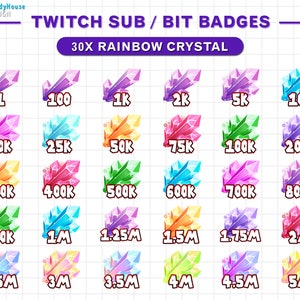 Full Set 30x Crystals Twitch Bit Badges, Gem Stone Bit Badges, Twitch ...