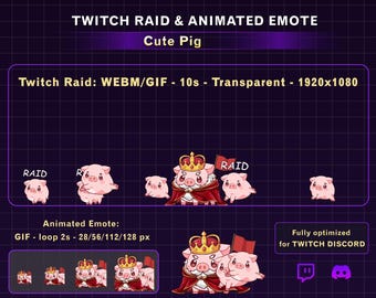 Animated Cute Pig Twitch Raid Alert, Pig Twitch Emote for Streamers, Animated RAID GIF for Twitch & Discord