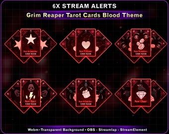Grim Reaper Tarot Cards Animated Twitch Alerts Blood Theme, Spooky Ghost Stream Alerts Pack for OBS Streamlabs VTuber Kick YouTube