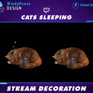 Animated Cute Cat Sleeping Stream Decoration, Kitty Cat Twitch, Tabby Cat Stream Add-on Kawaii Twitch Overlay...