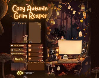 TIKTOK Stream Package Grim Reaper Mystic Autumn Forest, Cute Ghost Witch Animated Vertical Overlay for OBS & TikTok Live Studio