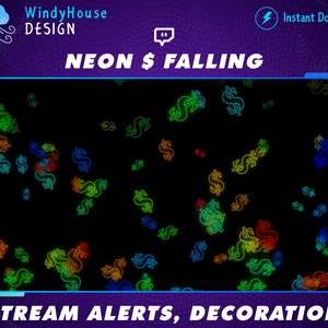 Animierte Stream Dekoration Neon Dollar Falling, Neue Spende Stream Benachrichtigungen, Geld Twitch Overlay für Streamer