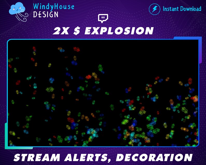 Animated Stream Decoration Neon Dollar Explosion, New Donation Stream ...