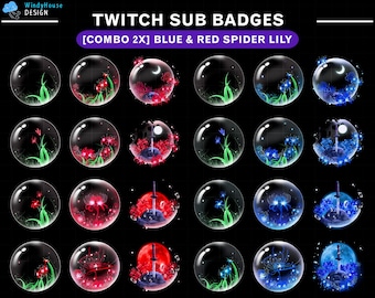 COMBO Red & Blue Spider Lily Twitch Badges, Katana Anime Set, Mystic Emotes for VTuber, Horror Twitch Overlay