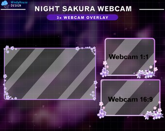 Superposición de cámara web animada en flor de cerezo, borde estético de cámara web púrpura Sakura con superposición de contracción de Sakura