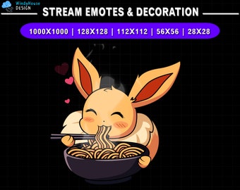 Animated Twitch Emote, Stream Decoration Eevee Eating Ramen, Eevee Twitch Emotes, Cute Emotes For Youtube, Discord