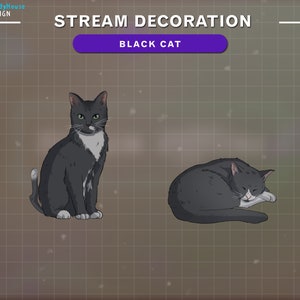 2x Animated Black Cat Stream Decoration, Kitty Cat Twitch, Tabby Cat Stream Add-on Kawaii Twitch Overlay...