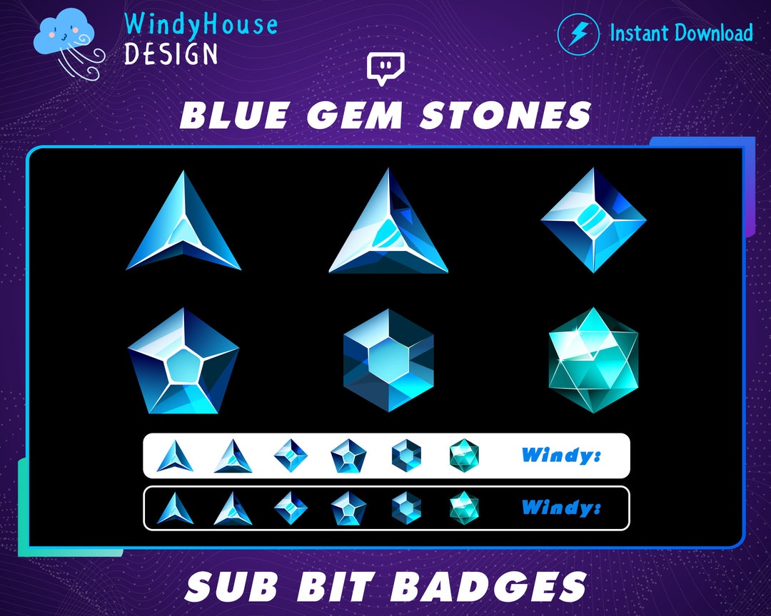 Gem Stones Sub/bit Badges, Blue Crystal Twitch Badges, Diamond Loyalty  Badges, Streamer Graphics, Badges for Streamers 