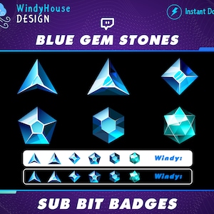 Gem Stones Sub/Bit Badges, Blue Crystal Twitch Badges, Diamond Loyalty Badges, Streamer Graphics, Badges For Streamers