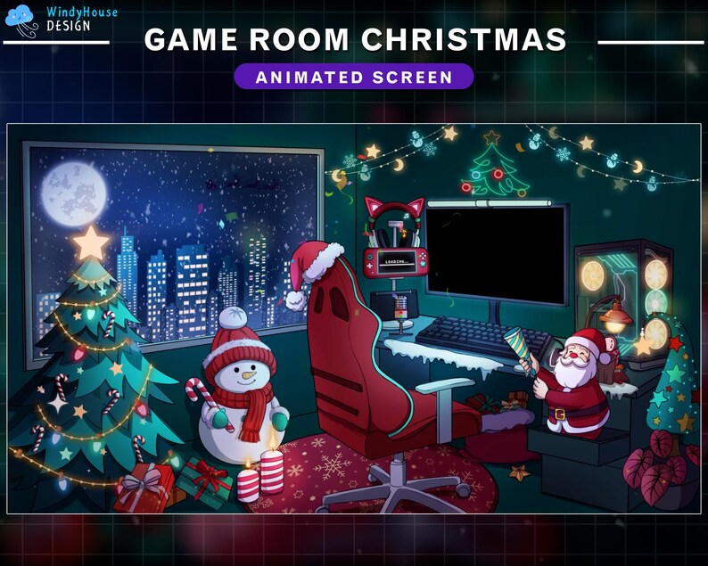 Animated Twitch Screens Game Room Christmas, Xmas Room Stream Screens