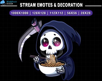 Animated Twitch Emote Grim Reaper Ramen, Ghost Stream Emote, Discord Emote, Halloween Decoration