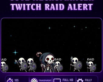 Animated Necromancer Raid Twitch Alert, Cute Grim Reaper Stream Alert, Bonus  Twitch Discord Emotes for Streamer, Vtuber (.WEBM, .GIF)