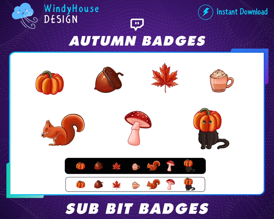 7x Autumn Twitch Sub Badges,fall Season,streamer Subscriber Badges ...