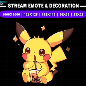Pikachu animato bere tè al latte Twitch Emote, Cute Kawaii Pokemon Stream Decorazione, Discord Emote, emote carine animate, Gif di gioco