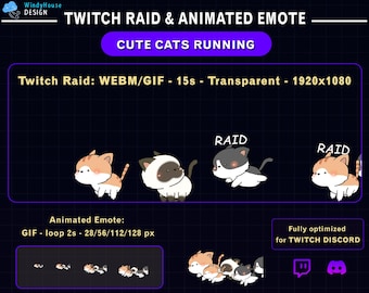 Pacote de animações de alerta de incursão com gatinhos fofos e animados para Twitch, emotes divertidos para streamers no Twitch e Discord.