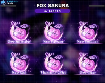 Sakura Fox Twitch Alerts, Animated Pink Fox Stream Alerts, Cherry Blossom Vibes, Vtuber & Streamer Twitch Alerts