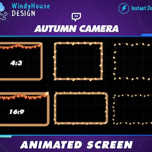 May include: Animated screen frames with a fall theme. The frames are decorated with string lights and autumn leaves. The frames are in 4:3 and 16:9 aspect ratios.