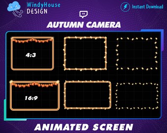 6x Animated Webcam Autumn Cozy Twitch Stream , Retro Lofi Aesthetic Desk, Ipad Gamer, Maple Leaf, Pumpkin, Graphic for streamer
