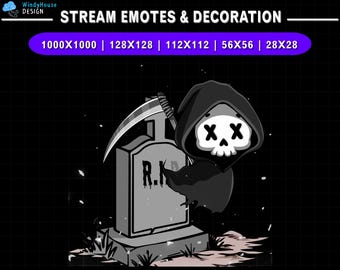 Emote animado de la Parca RIP para Twitch, emoticono de fantasma para stream, emoticono de Discord, decoración para stream