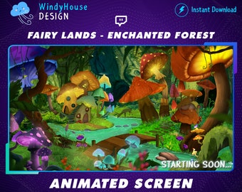 Animated Enchanted Forest Twitch Overlay Stream Screens, Fairy Land Twitch Overlay, Magical Forest Mushroom Twitch Overlay Vtuber Overlay