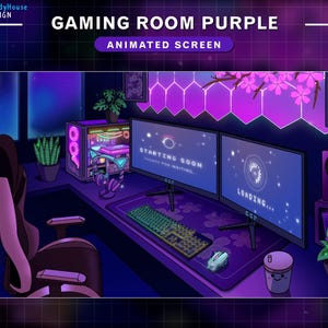 Animated Lo-fi Gaming Room Twitch Screens, Cozy PC Room  Stream Screens, Aesthetic Room with PC Setup, Night Sky, Sakura, Cherry Blossom...